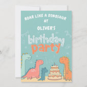 Dinosaur One-A-Saurus Boy 1st Birthday Party   招待状 (裏面)