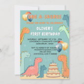 Dinosaur One-A-Saurus Boy 1st Birthday Party  招待状 (正面)