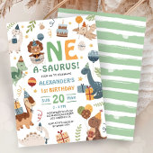Dinosaur One A-Saurus Boy 1st Birthday Party  招待状
