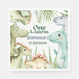 Dinosaur One-A-Saurus Boy 1st Birthday Party Invit スタンダードランチョンナプキン
