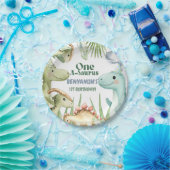 Dinosaur One-A-Saurus Boy 1st Birthday Party Invit ペーパープレート (パーティー)