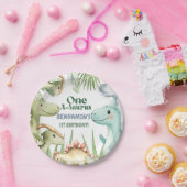 Dinosaur One-A-Saurus Boy 1st Birthday Party Invit ペーパープレート (パーティー)