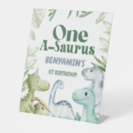 Dinosaur One-A-Saurus Boy 1st Birthday Party Invit 台座サイン