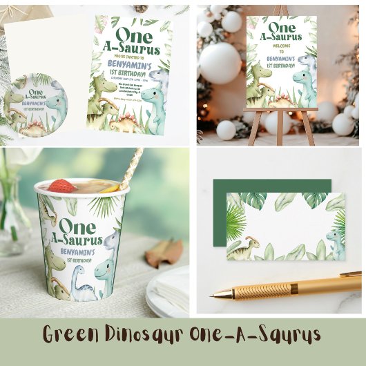 Dinosaur One-A-Saurus Boy 1st Birthday Party Invit 招待状