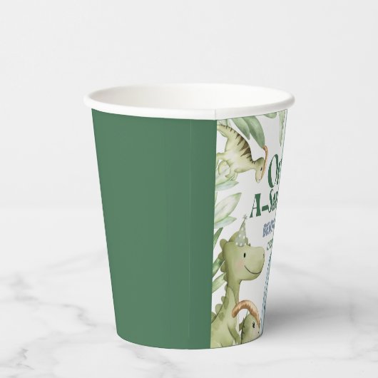 Dinosaur One-A-Saurus Boy 1st Birthday Party Invit 紙コップ (右)