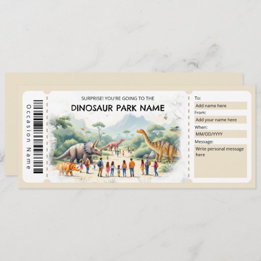 Dinosaur Park Ticket Gift Certificate Template 招待状 (正面/裏面)