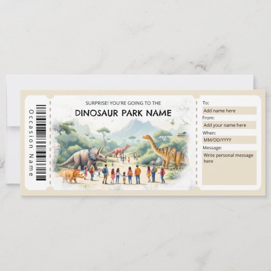 Dinosaur Park Ticket Gift Certificate Template 招待状 (正面)