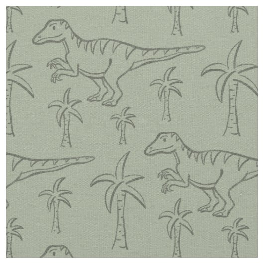 Dinosaur Pattern Modern Boy Dino Jungle Sage Green ファブリック (クローズアップ)