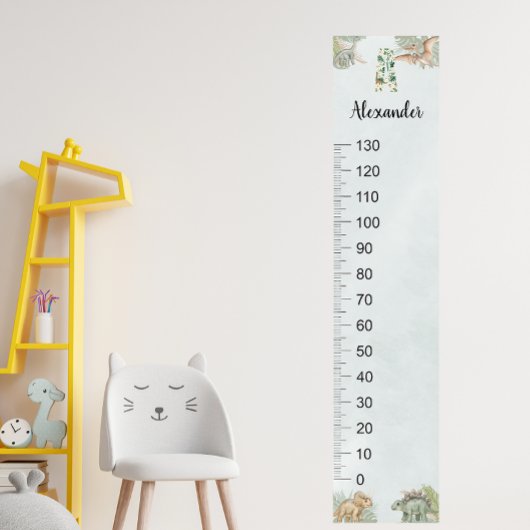 Dinosaur Personalized Name Monogram A Growth Chart ポスター