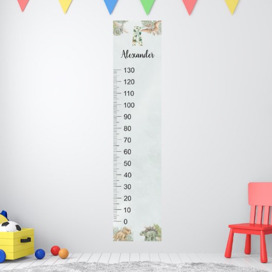 Dinosaur Personalized Name Monogram A Growth Chart ポスター