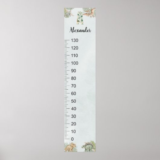 Dinosaur Personalized Name Monogram A Growth Chart ポスター (正面)