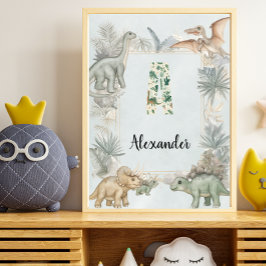 Dinosaur Personalized Name Monogram A Nursery ポスター