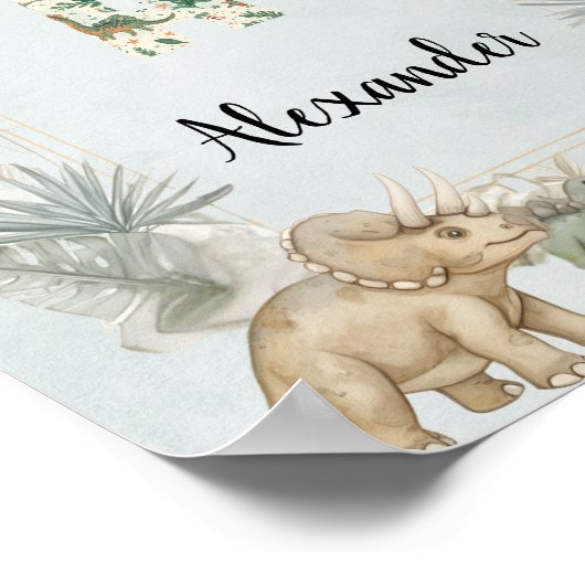 Dinosaur Personalized Name Monogram A Nursery ポスター (角)