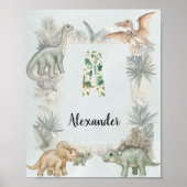 Dinosaur Personalized Name Monogram A Nursery ポスター (正面)
