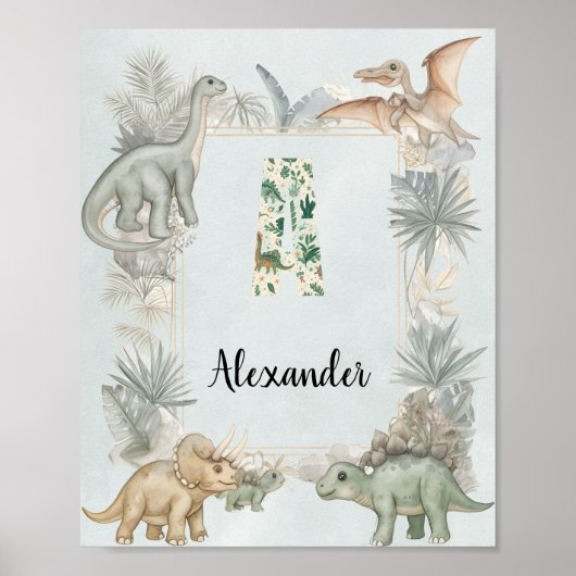 Dinosaur Personalized Name Monogram A Nursery ポスター (正面)