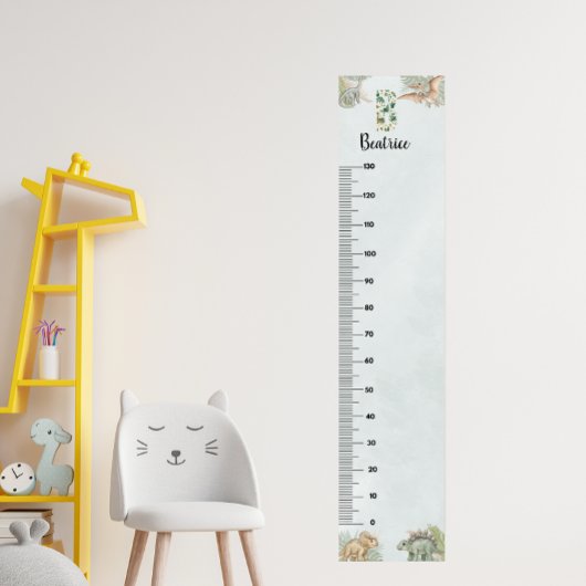 Dinosaur Personalized Name Monogram B Growth Chart ポスター