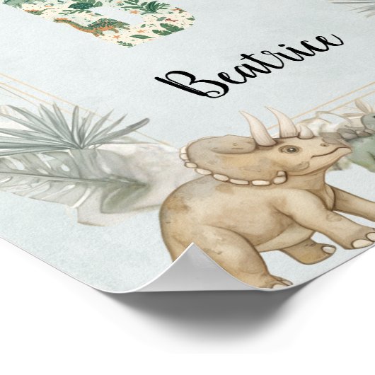 Dinosaur Personalized Name Monogram B Nursery ポスター (角)