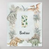Dinosaur Personalized Name Monogram B Nursery ポスター (正面)