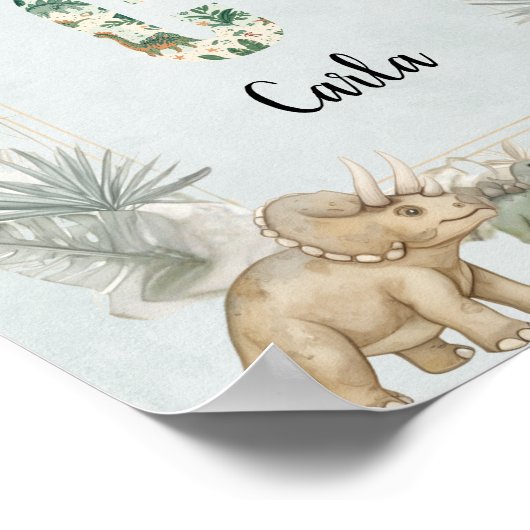 Dinosaur Personalized Name Monogram C Nursery ポスター (角)