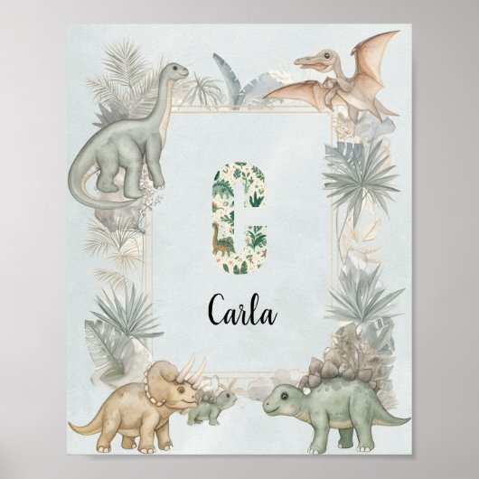 Dinosaur Personalized Name Monogram C Nursery ポスター (正面)