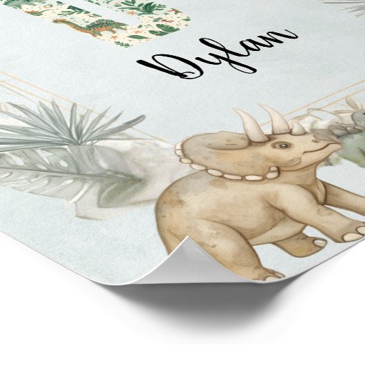 Dinosaur Personalized Name Monogram D Nursery ポスター (角)