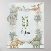Dinosaur Personalized Name Monogram D Nursery ポスター (正面)