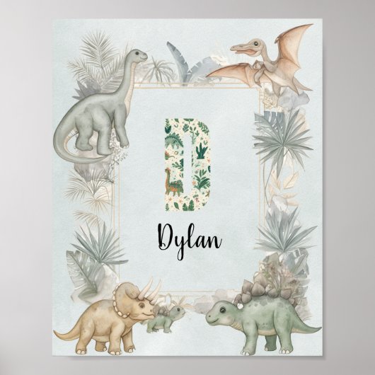 Dinosaur Personalized Name Monogram D Nursery ポスター (正面)