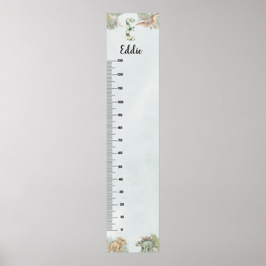 Dinosaur Personalized Name Monogram E Growth Chart ポスター (正面)