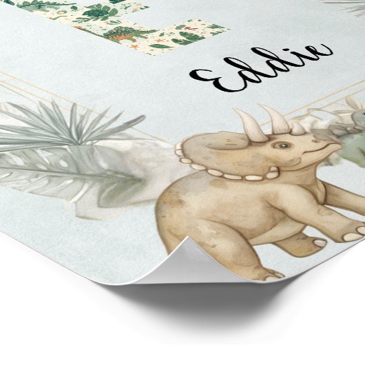 Dinosaur Personalized Name Monogram E Nursery ポスター (角)