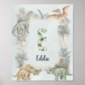 Dinosaur Personalized Name Monogram E Nursery ポスター (正面)
