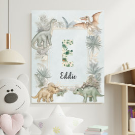 Dinosaur Personalized Name Monogram E Nursery ポスター