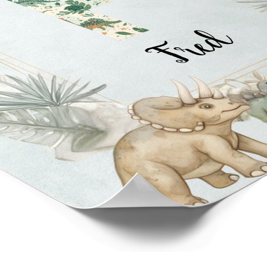 Dinosaur Personalized Name Monogram F Nursery ポスター (角)