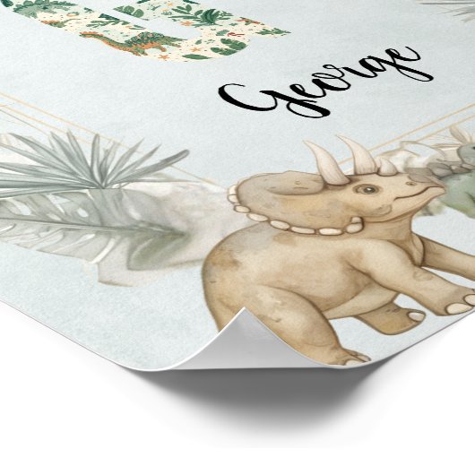 Dinosaur Personalized Name Monogram G Nursery ポスター (角)