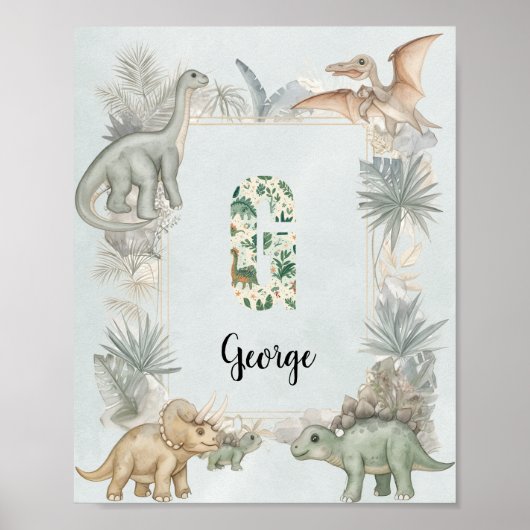 Dinosaur Personalized Name Monogram G Nursery ポスター (正面)