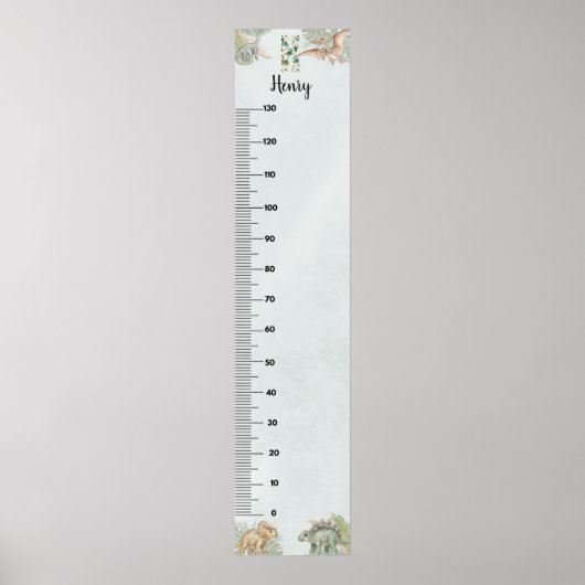 Dinosaur Personalized Name Monogram H Growth Chart ポスター (正面)