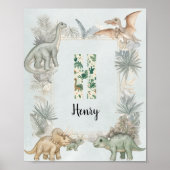 Dinosaur Personalized Name Monogram H Nursery ポスター (正面)