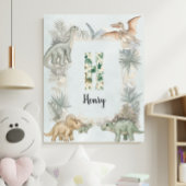 Dinosaur Personalized Name Monogram H Nursery ポスター