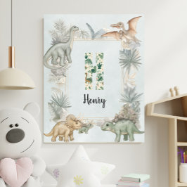 Dinosaur Personalized Name Monogram H Nursery ポスター