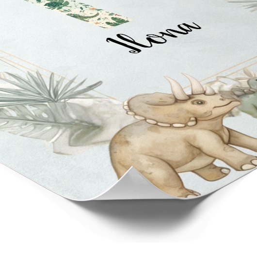 Dinosaur Personalized Name Monogram I Nursery ポスター (角)