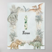 Dinosaur Personalized Name Monogram I Nursery ポスター (正面)
