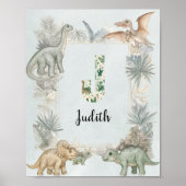 Dinosaur Personalized Name Monogram J Nursery ポスター (正面)