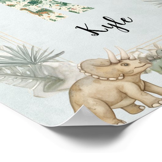 Dinosaur Personalized Name Monogram K Nursery ポスター (角)