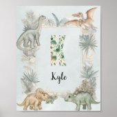 Dinosaur Personalized Name Monogram K Nursery ポスター (正面)