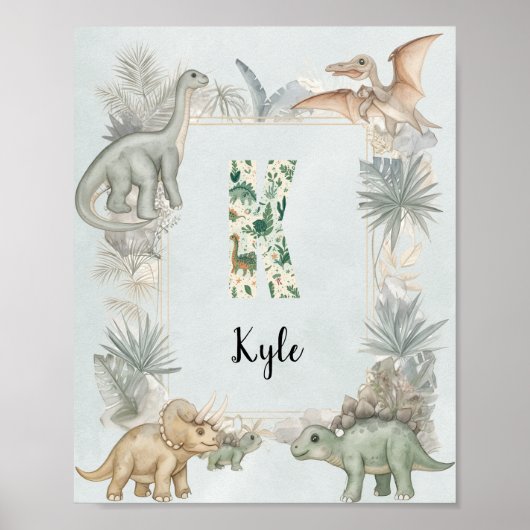 Dinosaur Personalized Name Monogram K Nursery ポスター (正面)