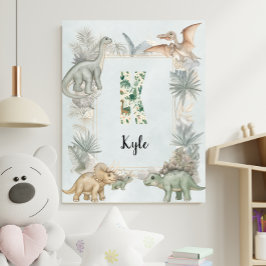 Dinosaur Personalized Name Monogram K Nursery ポスター