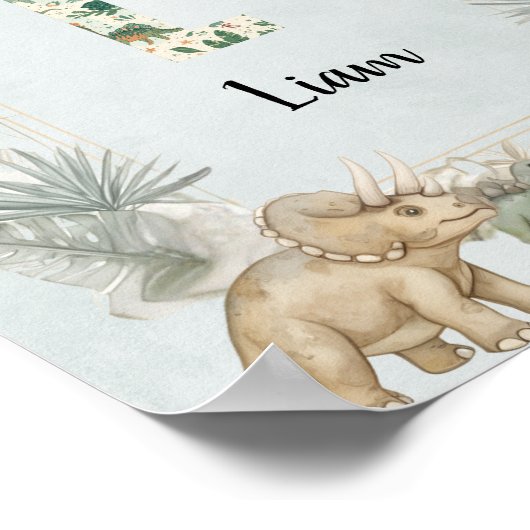 Dinosaur Personalized Name Monogram L Nursery ポスター (角)