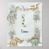 Dinosaur Personalized Name Monogram L Nursery ポスター (正面)
