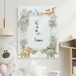Dinosaur Personalized Name Monogram L Nursery ポスター