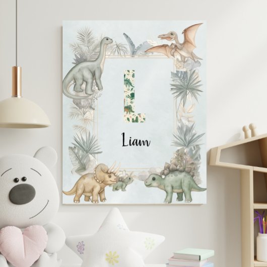 Dinosaur Personalized Name Monogram L Nursery ポスター