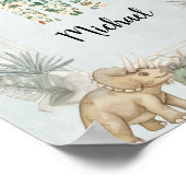 Dinosaur Personalized Name Monogram M Nursery ポスター (角)